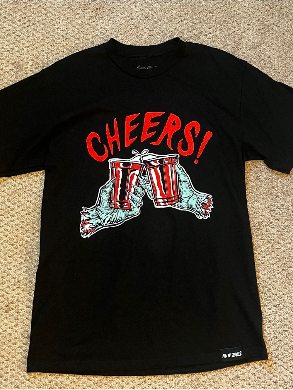 CHEERS! Black Run The Jewels Graphic Tee with Red Accent